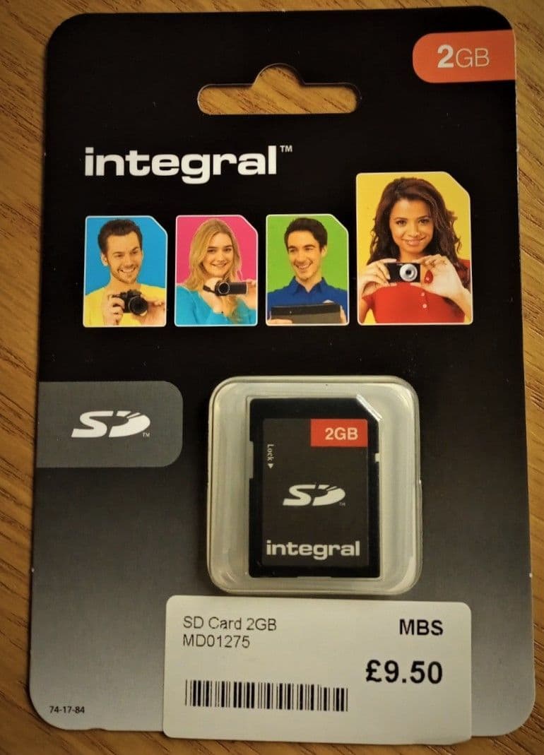 Integral SD card 2GB, available at The Music Box Shop, Whitchurch, Near Bristol, England, UK.