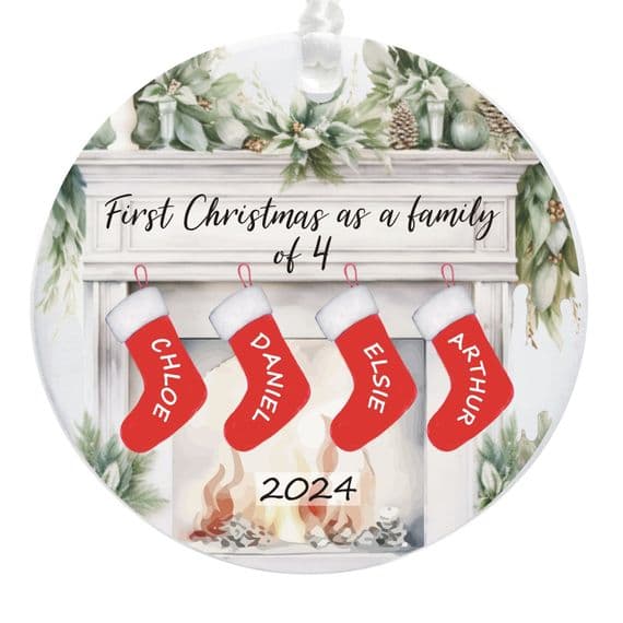 1st Christmas As A Family of 4 Tree Decoration – Christmas Stockings Over The Fireplace Design