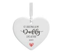 1st Christmas As My Daddy Heart Tree Decoration – Features Baby’s Name And Coloured Heart
