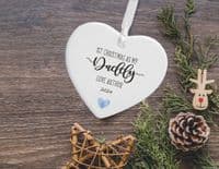 1st Christmas As My Daddy Heart Tree Decoration – Features Baby’s Name And Coloured Heart