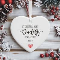 1st Christmas As My Daddy Heart Tree Decoration – Features Baby’s Name And Coloured Heart