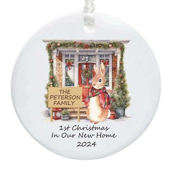 1st Christmas In Our New Home Tree Decoration – Peter Rabbit with Sign Design – Ideal Gift