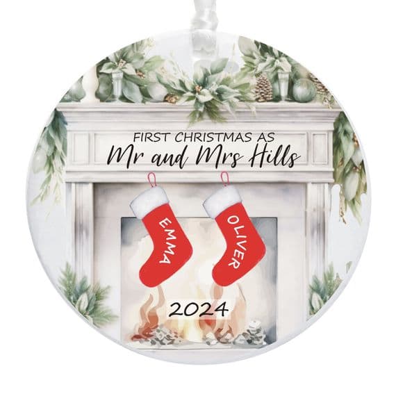 1st Christmas Married Tree Decoration – Christmas Stockings Over The Fireplace Design – Ideal Gift