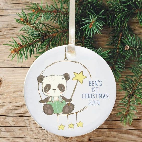 Baby's 1st Christmas Ceramic Christmas Tree Decoration  - Panda Star Design