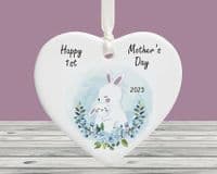 Bunny and Baby 1st Mother's Day Ceramic Heart Decoration Keepsake Gift