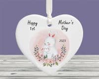 Bunny and Baby 1st Mother's Day Ceramic Heart Decoration Keepsake Gift