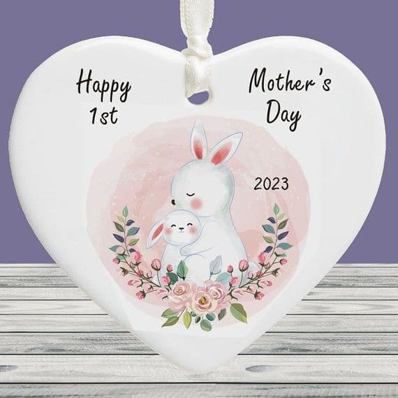 Bunny and Baby 1st Mother's Day Ceramic Heart Decoration Keepsake Gift