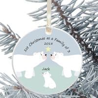 Ceramic Keepsake 1st Christmas as a Family of.... Tree Decoration - Polar Bear Family Design