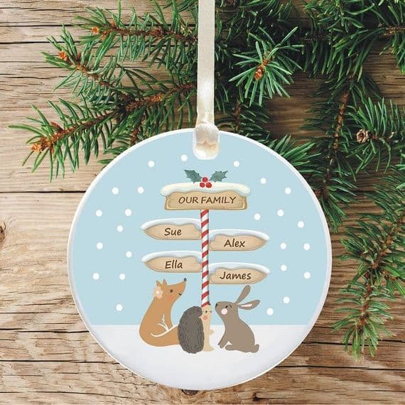 Ceramic Keepsake Our Family Christmas Tree Decoration - Signpost Design