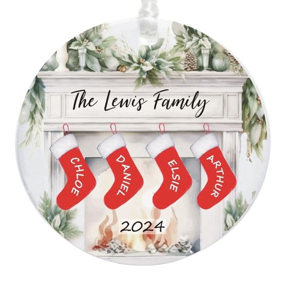 Family Christmas Tree Decoration – Christmas Stockings Over The Fireplace Design – Ideal Gift