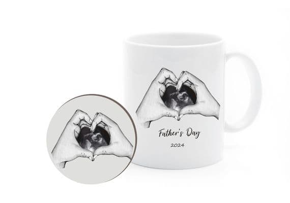 Father's Day Personalised Baby Ultrasound Scan Mug and Coaster Set - Excellent Daddy To Be Gift for an Expectant New Father