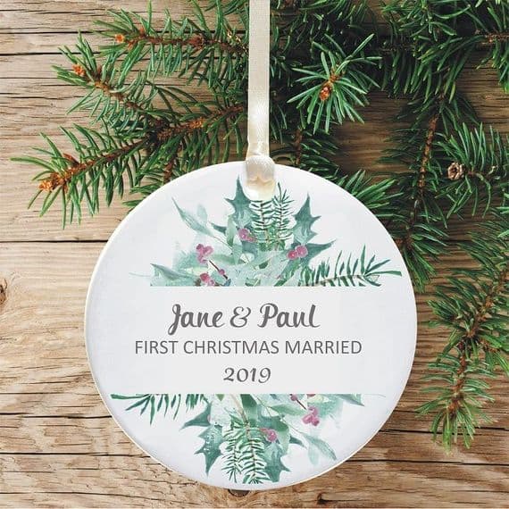 First Christmas Married Keepsake Decoration - Festive Wreath Design