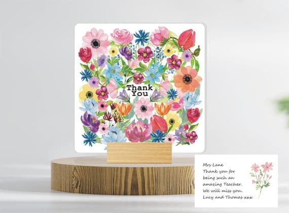 Floral Ceramic Plaque Teacher Leavers Gift - Thank You Keepsake