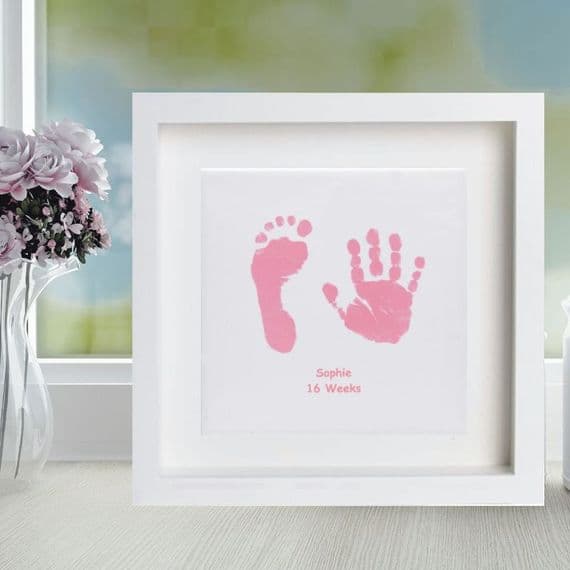 Framed Baby Hand and Foot Print Square Ceramic Tile - Baby Keepsake or Christening Gift