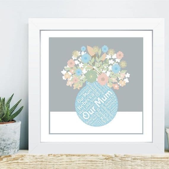Framed Flowers Mum Word Cloud  - Ideal Gift From Kids - Unique Mother's Day Gift