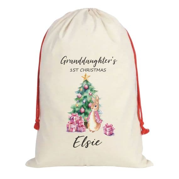 Granddaughter's Classic Rabbit 1st Christmas Personalised Santa Sack – Ideal For Giving Presents
