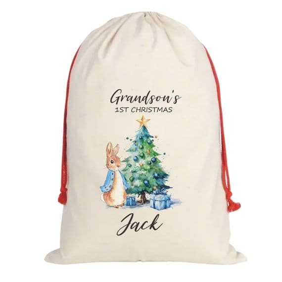 Grandson's Peter Rabbit 1st Christmas Personalised Santa Sack – Ideal For Giving Presents