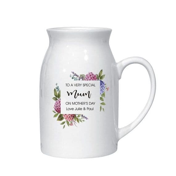 Hydrangea Ceramic Jug Vase Mother's Day Gift Featuring Personalised Message
