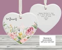Mother's Day Personalised Flowers Ceramic Heart Decoration Keepsake Gift