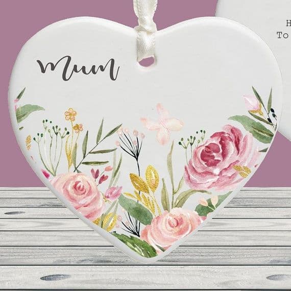 Mother's Day Personalised Flowers Ceramic Heart Decoration Keepsake Gift