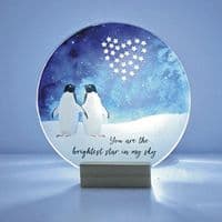 Penguins Under a Heart Constellation Night Sky Circular Glass Tile