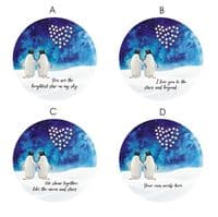 Penguins Under a Heart Constellation Night Sky Circular Glass Tile