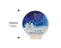 Penguins Under a Heart Constellation Night Sky Circular Glass Tile