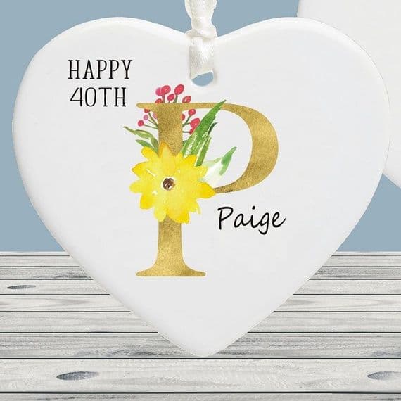 Personalised Initial 40th Birthday Ceramic Ornament Decoration Keepsake