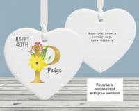 Personalised Milestone 40th Birthday Gold Initial Ceramic Heart Decoration Keepsake