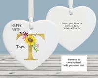 Personalised Milestone 50th Birthday Initial Ceramic Decoration Keepsake