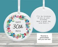 Personalised Milestone Bright Flowers Wreath 30th Birthday Ceramic Decoration Keepsake Gift