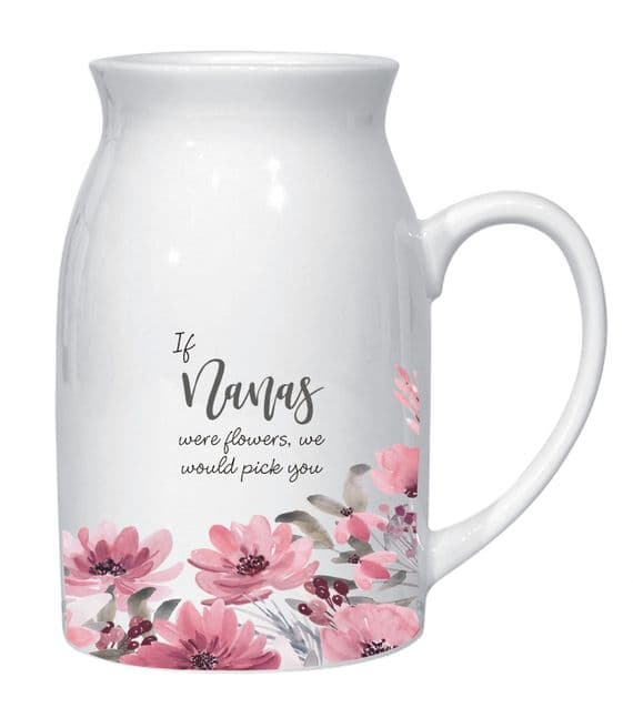 Personalised Pink Floral Ceramic Jug Vase Gift - Ideal Gift for a Special Grandma, Nana, Nanny