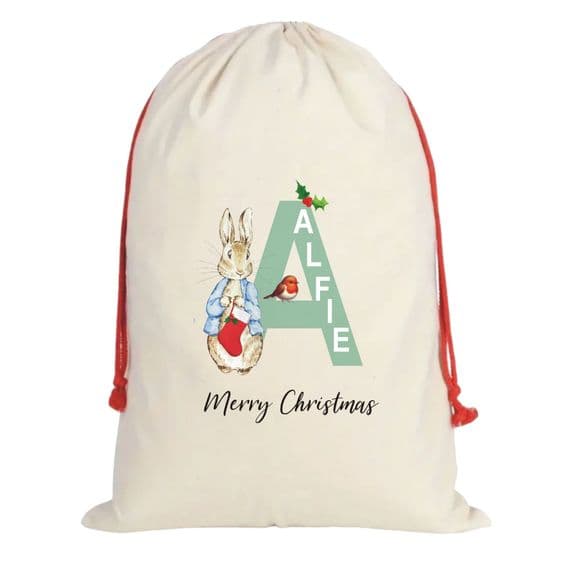 Peter Rabbit/Flopsy Bunny Santa Sack Personalised With Child’s Name And Initial
