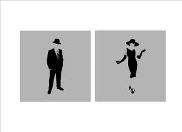 Fancy Toilet Signs - Male and Female - Brushed Silver