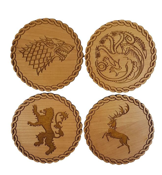 Game of Thrones Inspired Wooden Coasters - Set of 4 Main House Sigils - Choice of Wood Type