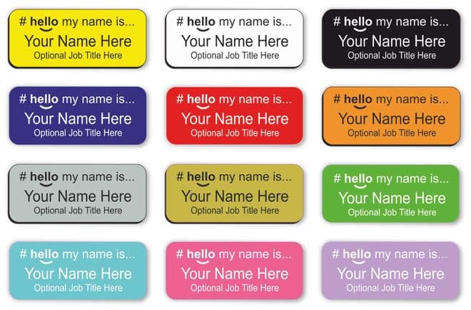 Hello My Name is Identification Badge, Choice of 12 Colours and Text