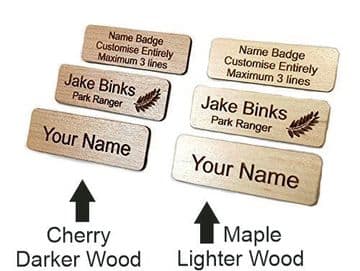Personalised Wooden Name Badge with Pin - Pack of 5 - Choice of Wood Type and Text