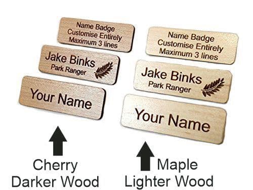 Personalised Wooden Name Badge with Pin - Pack of 5 - Choice of Wood Type and Text