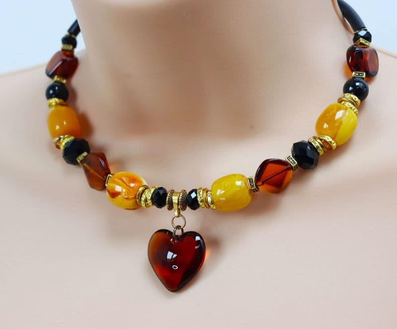 Amber, Gold and Black Statement necklace