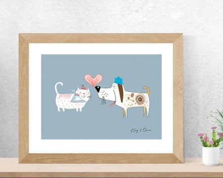 Art Print - Quirky Cat and Dog