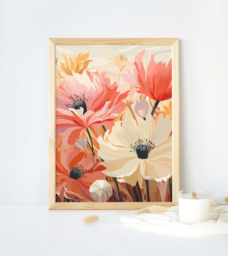 Art Print - Summer Flowers Peach & Cream