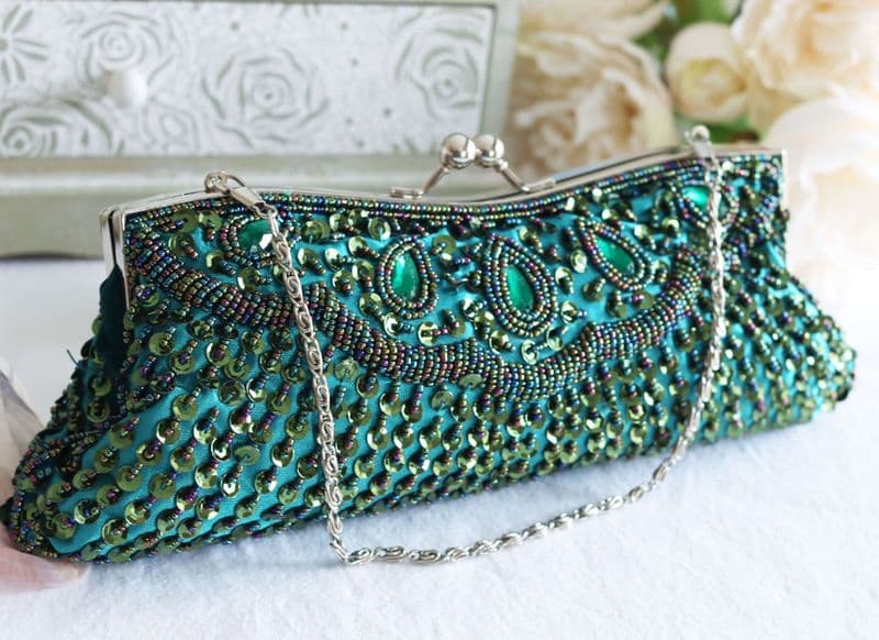 Beaded Evening Bag with Peacock Design
