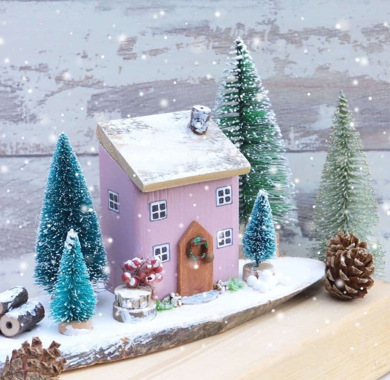 Berry Cottage Wooden House Christmas Ornament