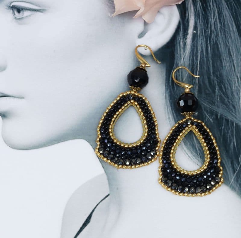 Black and Gold Chandelier Earrings