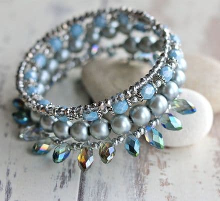 Blue and silver wrap style bracelet