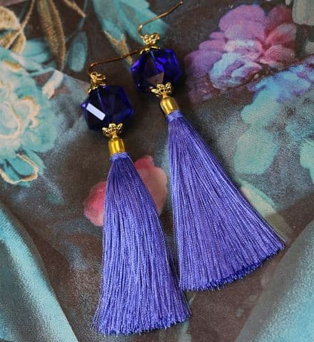 Blue crystal tassel earrings
