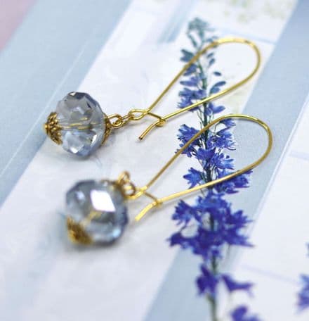 Blue glass faceted drop earrings