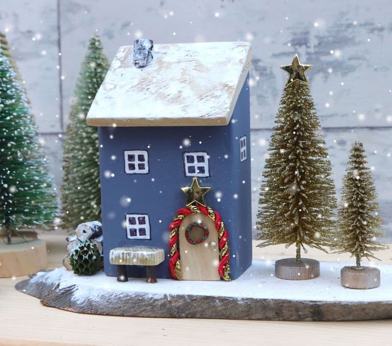 Blueberry Cottage Wooden Christmas Ornament
