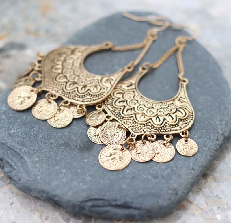 Boho Chandelier Earrings in Antique Gold