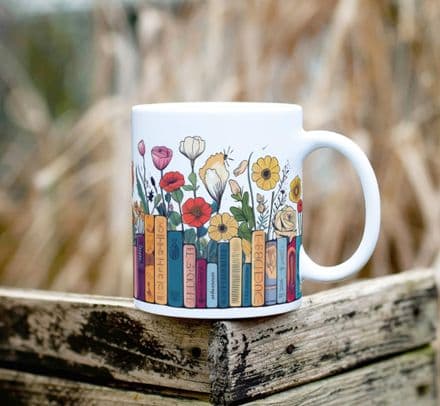 Book Shelf with Flowers Ceramic 11oz Mug